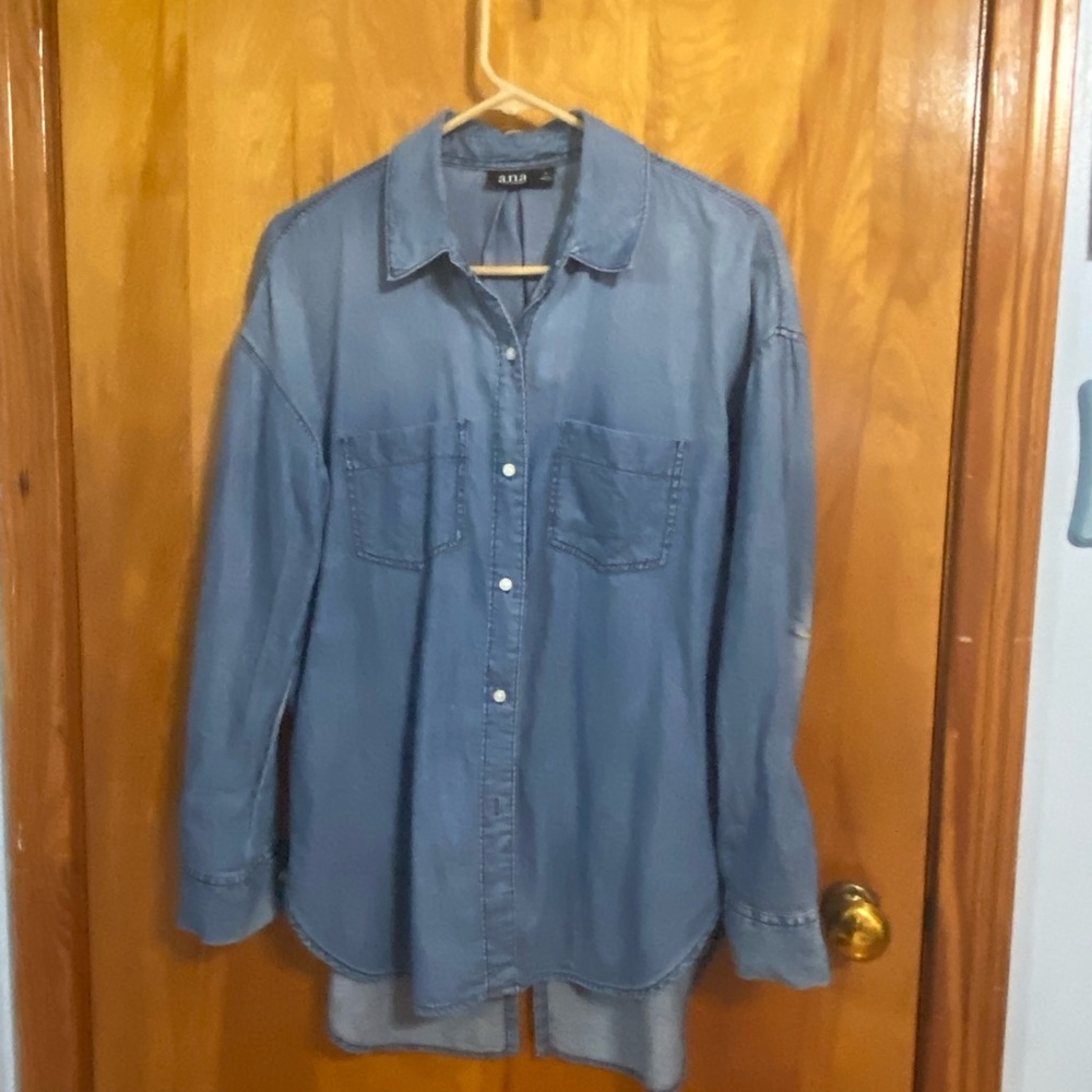 Denim shirt.